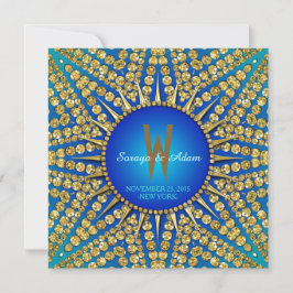 Eastern Sun Royal Blue Gold Sparkle Wedding Einladung