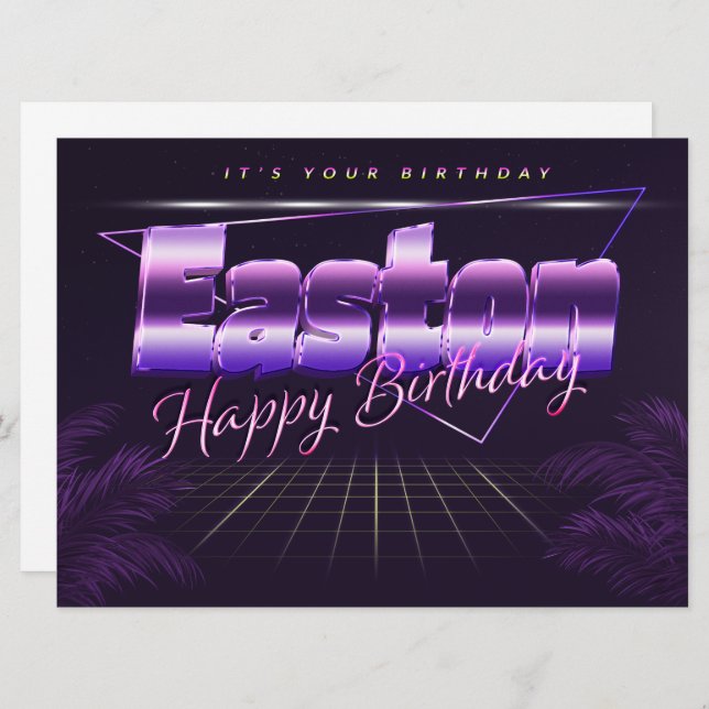 Easton Name Vorname lila retro Karte Geburtstag (Vorne/Hinten)