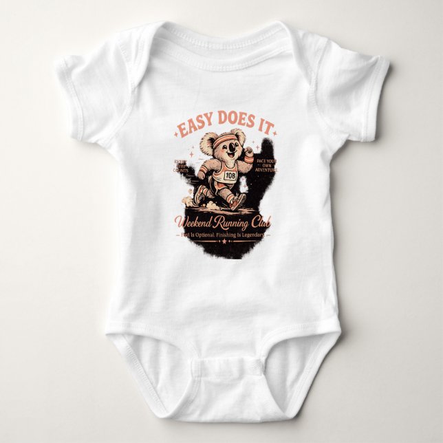 Easy Does It Wochenend-Laufclub Retro-Koala-T-Shir Baby Strampler (Vorderseite)
