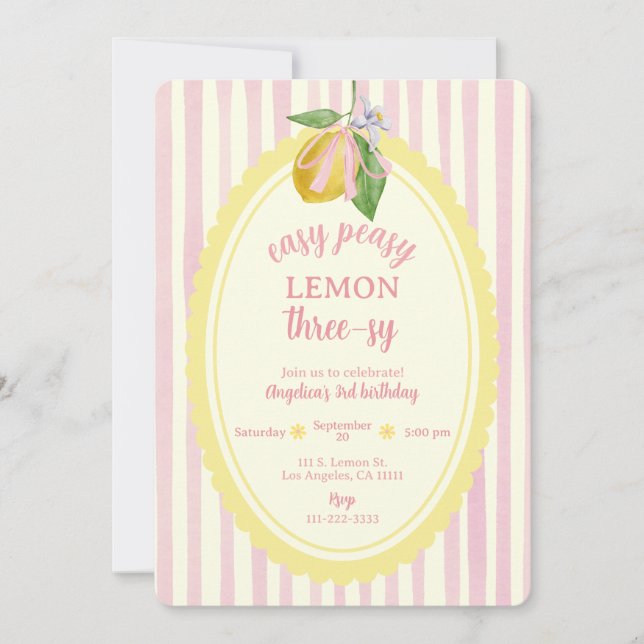 Easy Peasy Lemon Three-zy 3. Geburtstag Einladung (Vorderseite)