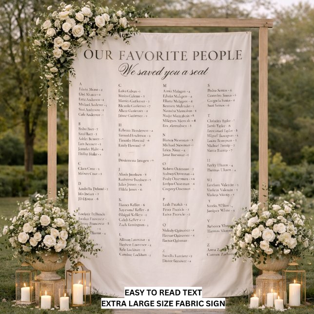 Easy To Read Big Fabric Wedding Seating Chart Sign Wandteppich (Von Creator hochgeladen)