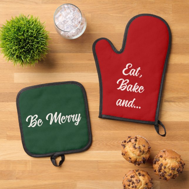 Eat Bake Merry Funny Weihnachtsgeschenk Red Green Ofenhandschuh & Topflappen-Set (Oben Unten)