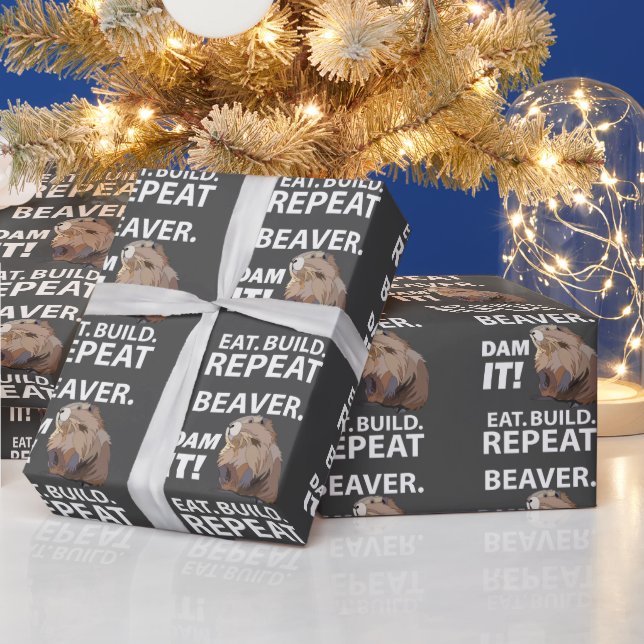 Eat Build Repeat Funny Beaver Animal Geschenkpapier (Feiertage)