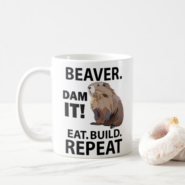 Eat Build Repeat Lustiger Biber Tier  Kaffeetasse (Mit Donut)