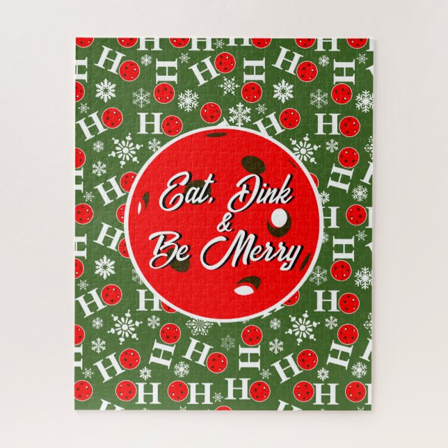 Eat Dink & Be Merry Red Green Ho Ho Ho Pickleball Puzzle (Vertikal)