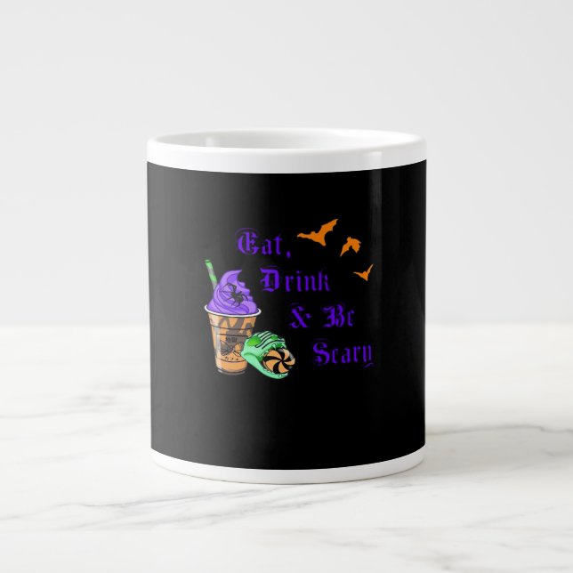 Eat Drink And Be Scary Halloween Minimal Clean Jumbo-Tasse (Vorderseite)
