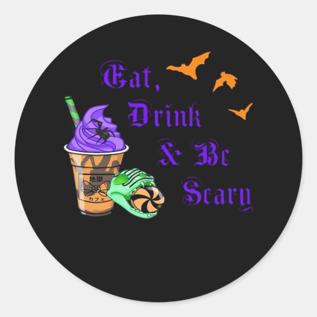 Eat Drink And Be Scary Halloween Minimal Clean Runder Aufkleber (Vorderseite)