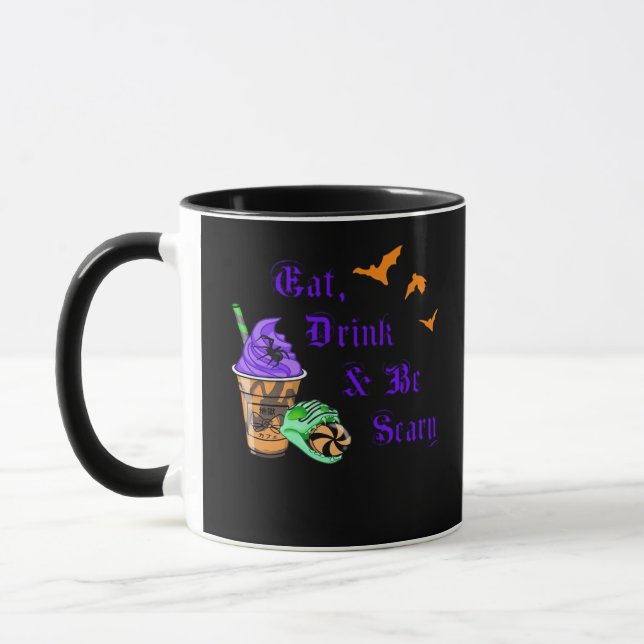 Eat Drink And Be Scary Halloween Minimal Clean Tasse (Links)