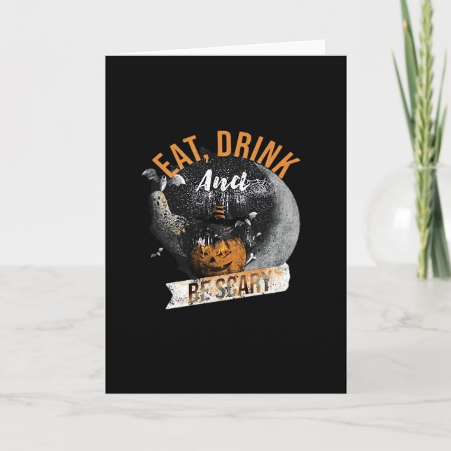 Eat Drink And Be Scary Retro Classic Karte (Vorderseite)