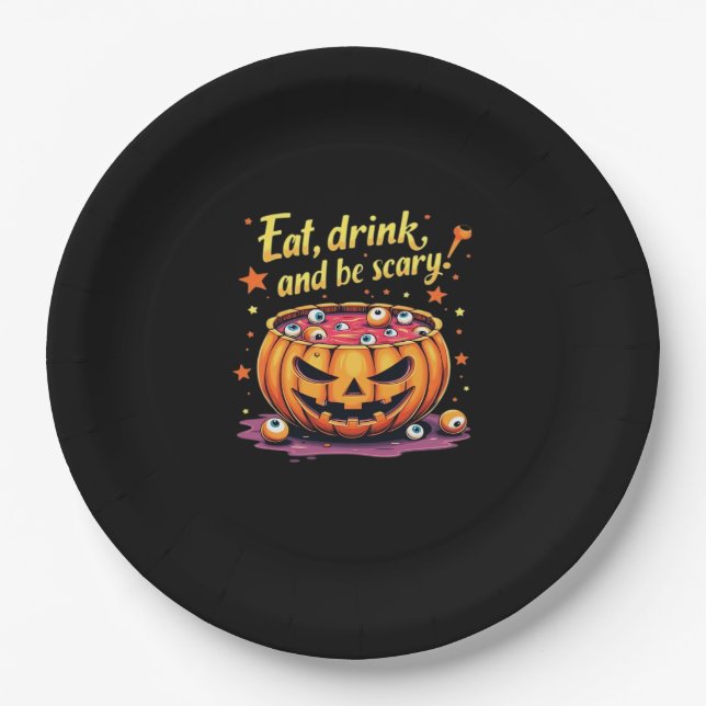 Eat Drink And Be Scary Scary Movie Night Halloween Pappteller (Vorderseite)