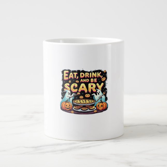 Eat Drink And Be Scary Spooky Bakery Halloween Coo Jumbo-Tasse (Vorderseite)