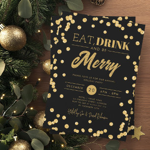 Eat Drink B Merry Gold Black Glitzer Urlaub Weihna Einladung