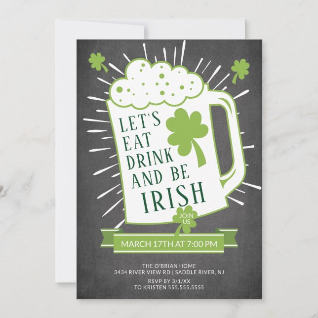 Eat Drink Be Irish St Patrick's Party Einladung (Vorderseite)