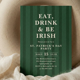 Eat Drink Be Irish St Patricks Party Stripes Einladung