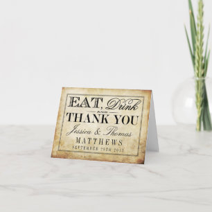 Eat, Drink & Be Married Vintage Hochzeit Dankeskarte