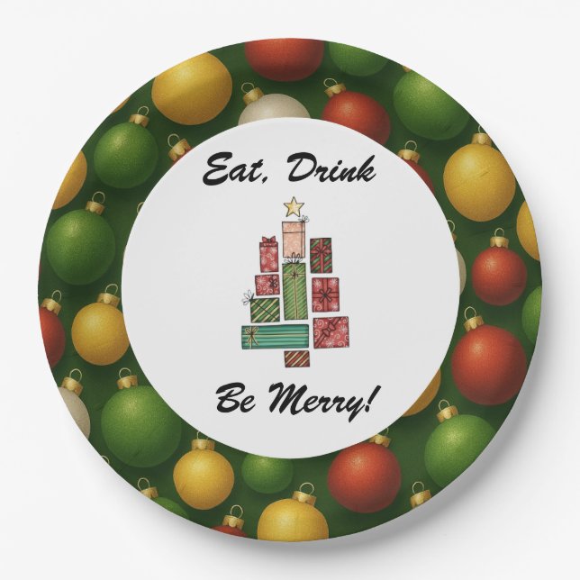 Eat, Drink, Be Merry Christmas Round Paper Plate | Pappteller (Vorderseite)