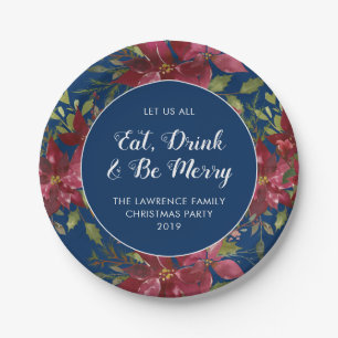 Eat Drink Be Merry Navy Blumenweihnachtsfest Party Pappteller
