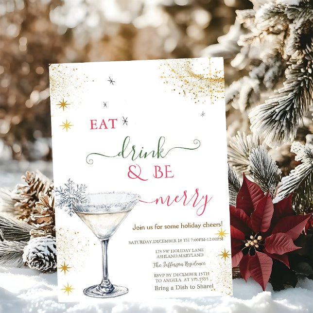Eat Drink & Be Merry Snowflake Cocktail Einladung (Von Creator hochgeladen)