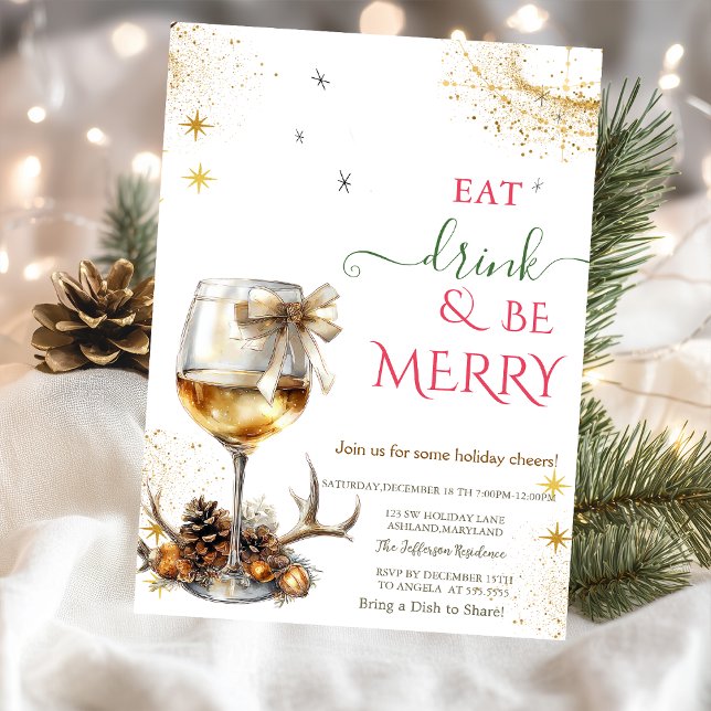 Eat Drink & Be Merry Wine Glass Bow Einladung (Von Creator hochgeladen)
