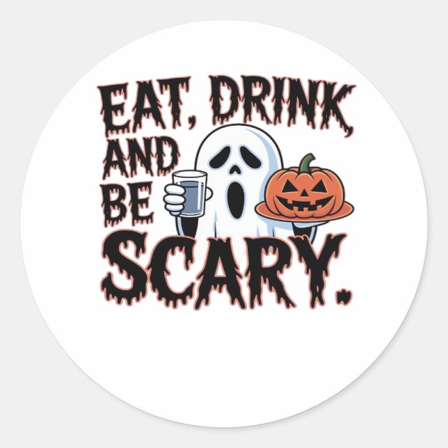 Eat Drink Be Scary Halloween Pumpkin Creative Styl Runder Aufkleber (Vorderseite)