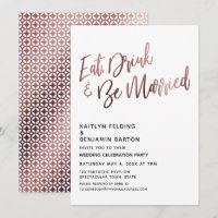 Eat Drink & Be Verheiratete Rose Gold Hochzeit Emp