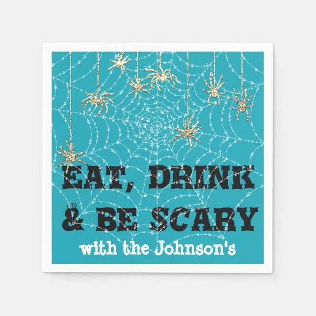 Eat Drink Beängstigend Spider Halloween Blue Web G Serviette (Vorderseite)