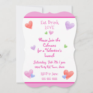 EAT DRINK LOVE Valentines Lustige Wasserfarben-Her Einladung
