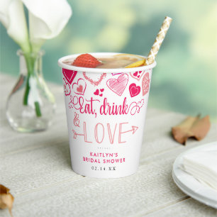 "Eat, Drink & Love" Valentinstag-Brautjunggesellin Pappbecher