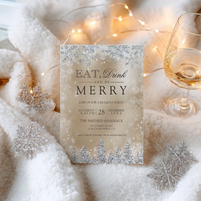 Eat Drink Merry Gold Silver Christmas party Einladung (Eat Drink Merry Gold Silver Christmas party Invitation)