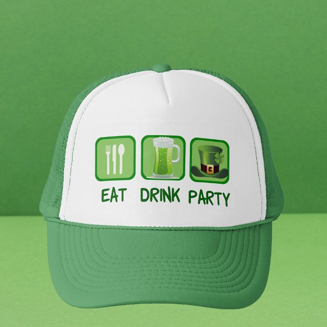 Eat Drink Party Funny St. Patrick's Day Truckerkappe (Von Creator hochgeladen)