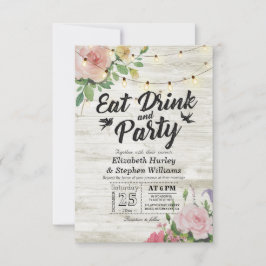 EAT Drink Party Rustikale Blumenstrauß Hochzeit Einladung
