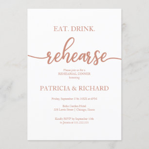 Eat Drink Rehearl Rose Gold Probe Abendessen Einladung