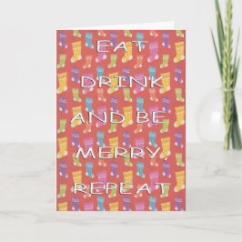 Eat drink repeat stockings white red feiertagskarte