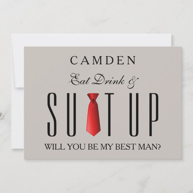 Eat Drink & Suitup Red Werden Sie mein Bestman sei Einladung (Vorderseite)