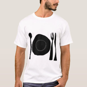 Eat Eat Black and White Plate and Utensils Graphic T-Shirt
