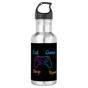 Eat Game Sleep Repeat   Neon-Gamer individuell anp Edelstahlflasche