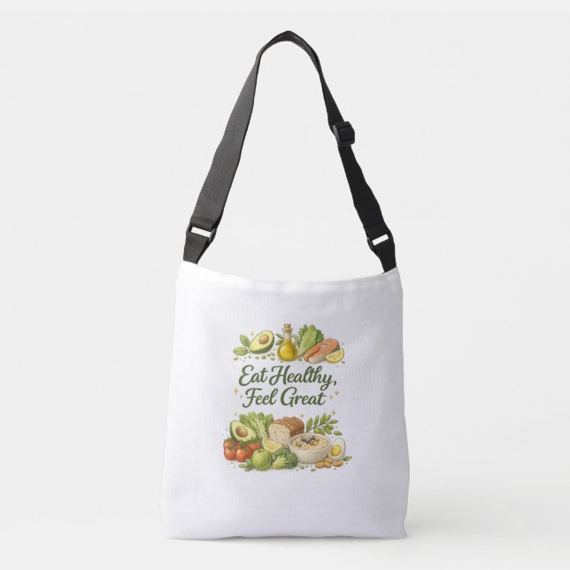 Eat Healthy Feel Great Healthy Nutrition Life Tote Tragetaschen Mit Langen Trägern (Vorderseite)