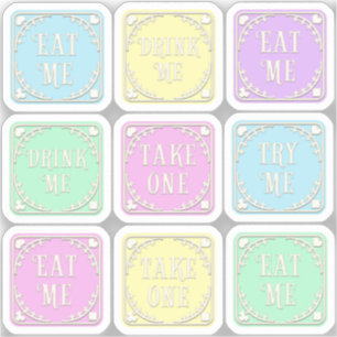 "Eat Me" "Drink Me" Wunderland Tee Party Whimsical Aufkleber
