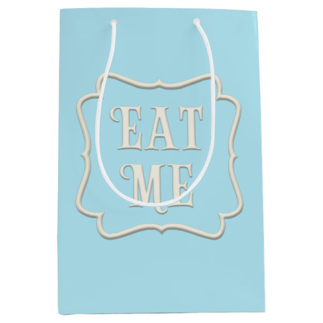 "Eat Me" Wunderland Party Pastel Blue Mittlere Geschenktüte (Vorderseite)