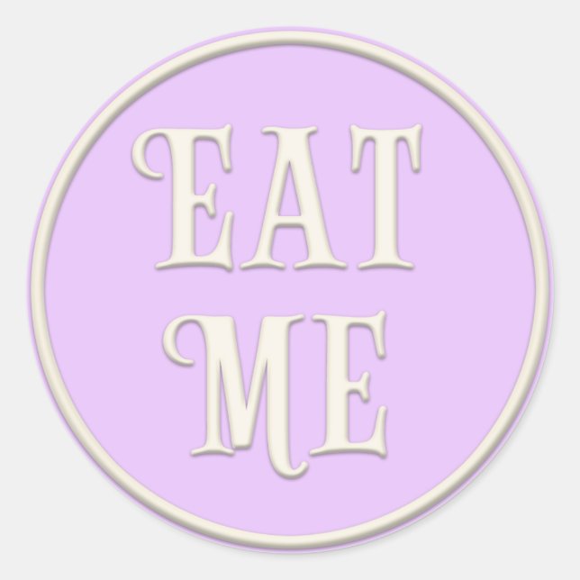 "Eat Me" Wunderland Tee Party Lavender Runder Aufkleber (Vorderseite)