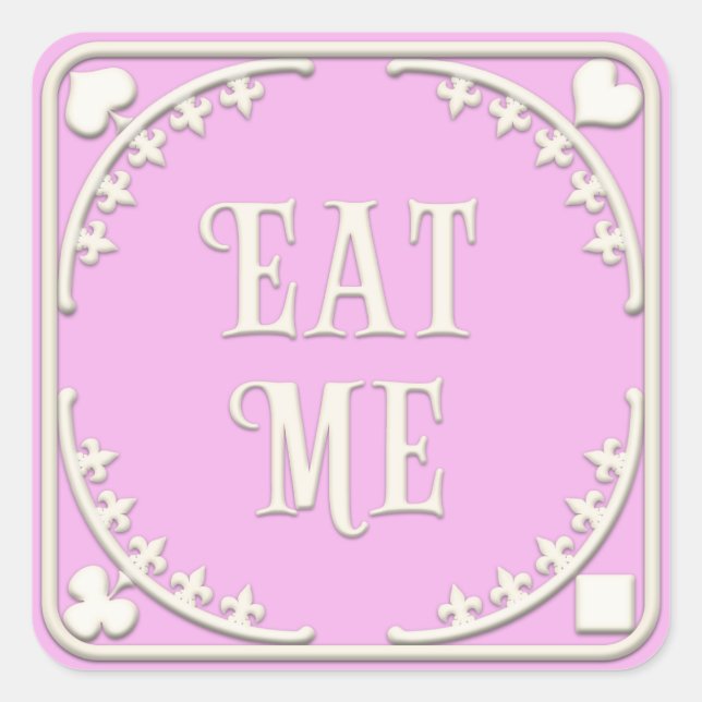 "Eat Me" Wunderland Tee Party Rosa Quadratischer Aufkleber (Vorderseite)