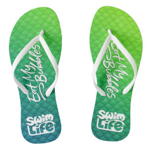 "Eat My Bubbles" Grüne/Aquamarine Waage Schwimmbad Flip Flops