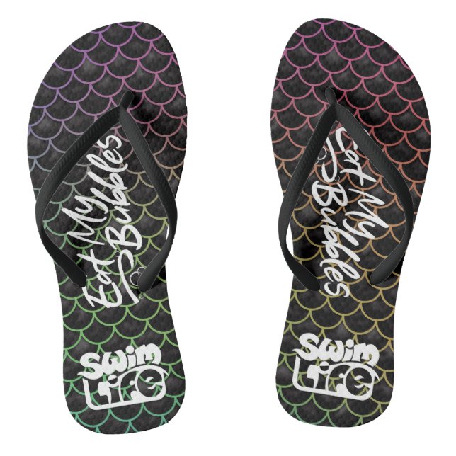 "Eat My Bubbles" Schwarz/Regenbogenwaage Swim Life Flip Flops (Fußbett)