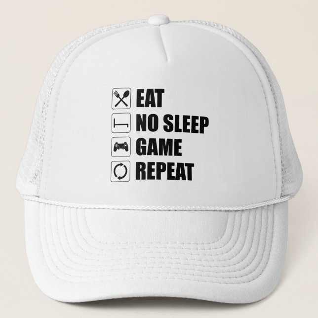 Eat, No Sleep, Game, Repeat - Funny Video Gamer Truckerkappe (Vorderseite)