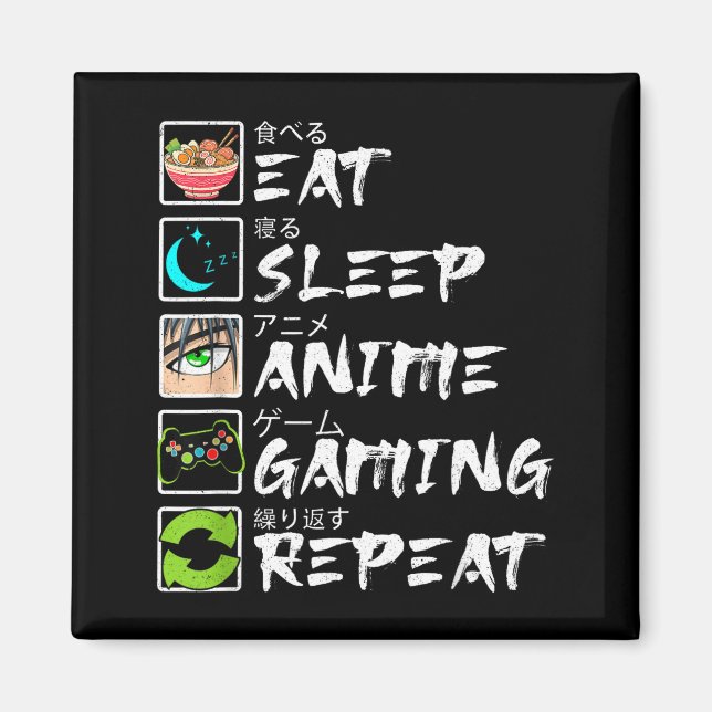Eat Sleep Anime Gaming Repeat Gamer Men Teen Boy A Magnet (Vorne)