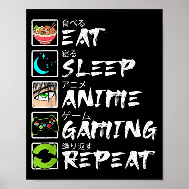 Eat Sleep Anime Gaming Repeat Gamer Men Teen Boy A Poster (Vorne)