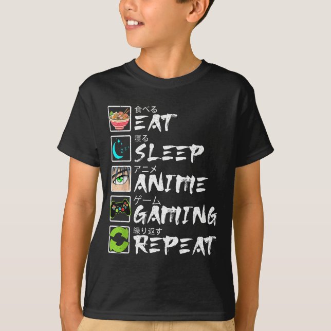 Eat Sleep Anime Gaming Repeat Gamer Men Teen Boy A T-Shirt (Vorderseite)