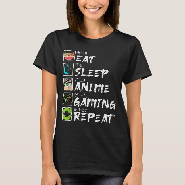 Eat Sleep Anime Gaming Repeat Gamer Men Teen Boy A T-Shirt (Vorderseite)