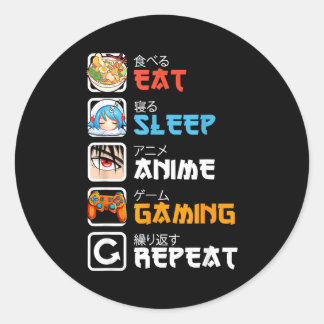 Eat Sleep Anime Gaming Repeat Gamer Men Teen Boy G Runder Aufkleber