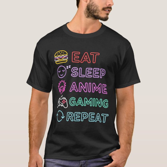 Eat Sleep Anime Gaming Repeat Gamer Men Teen Boy G T-Shirt (Vorderseite)
